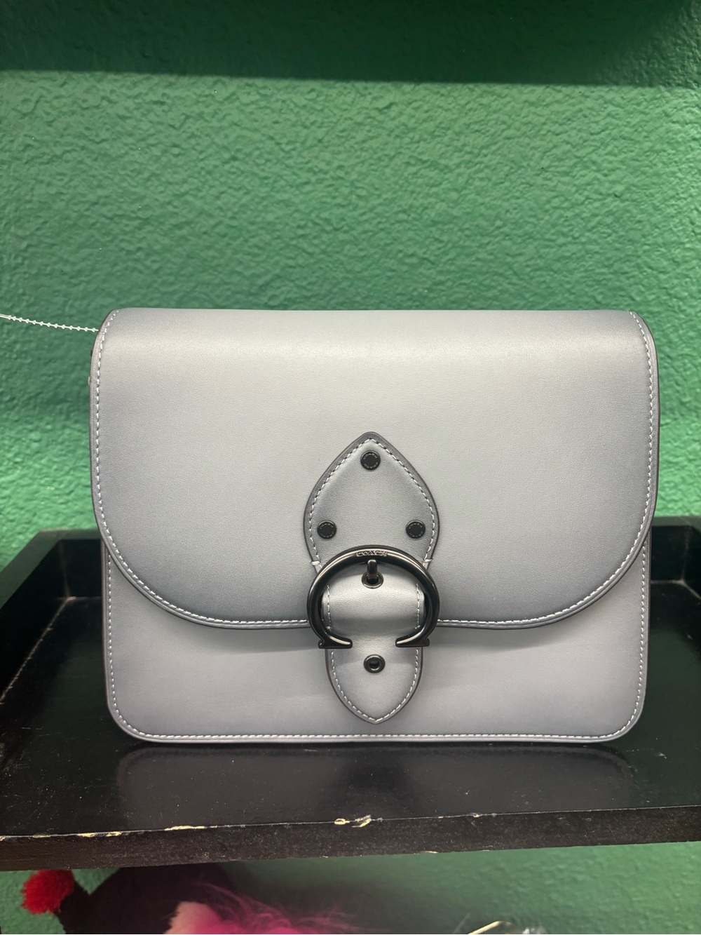 Coach Light Gray Leather Crossbody with Ring Buckle